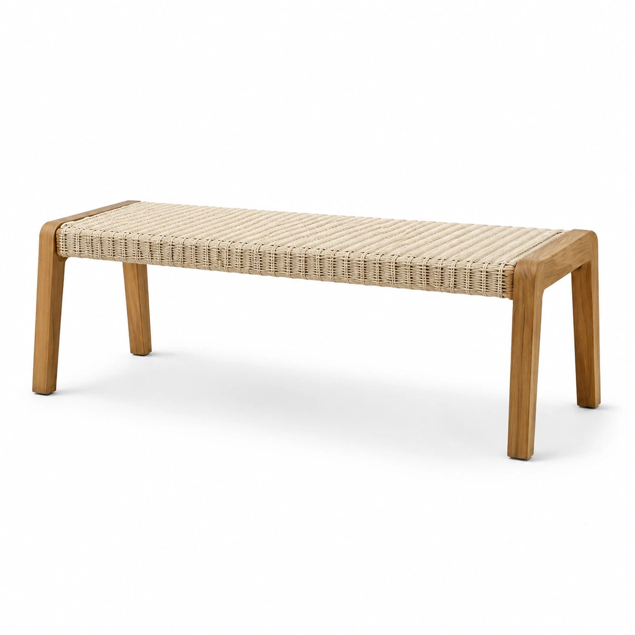 Ławka tekowa z siedziskiem rattanowym 120 cm beżowa