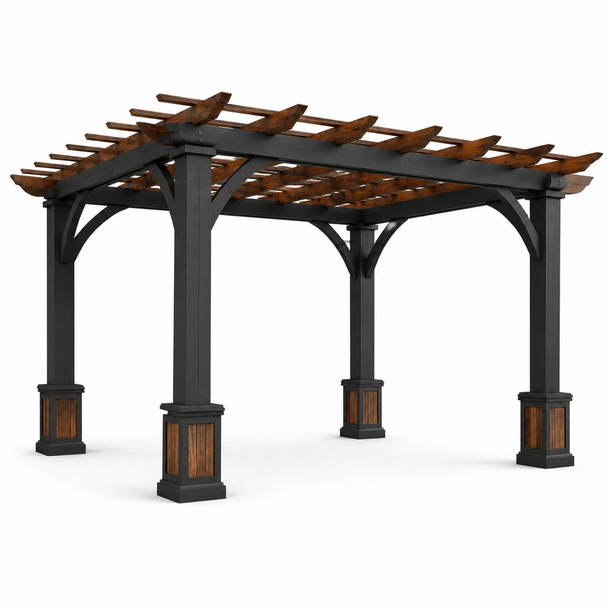 Pergola metalowa z drewnianymi listwami czarna brązowa 300x300x250 cm